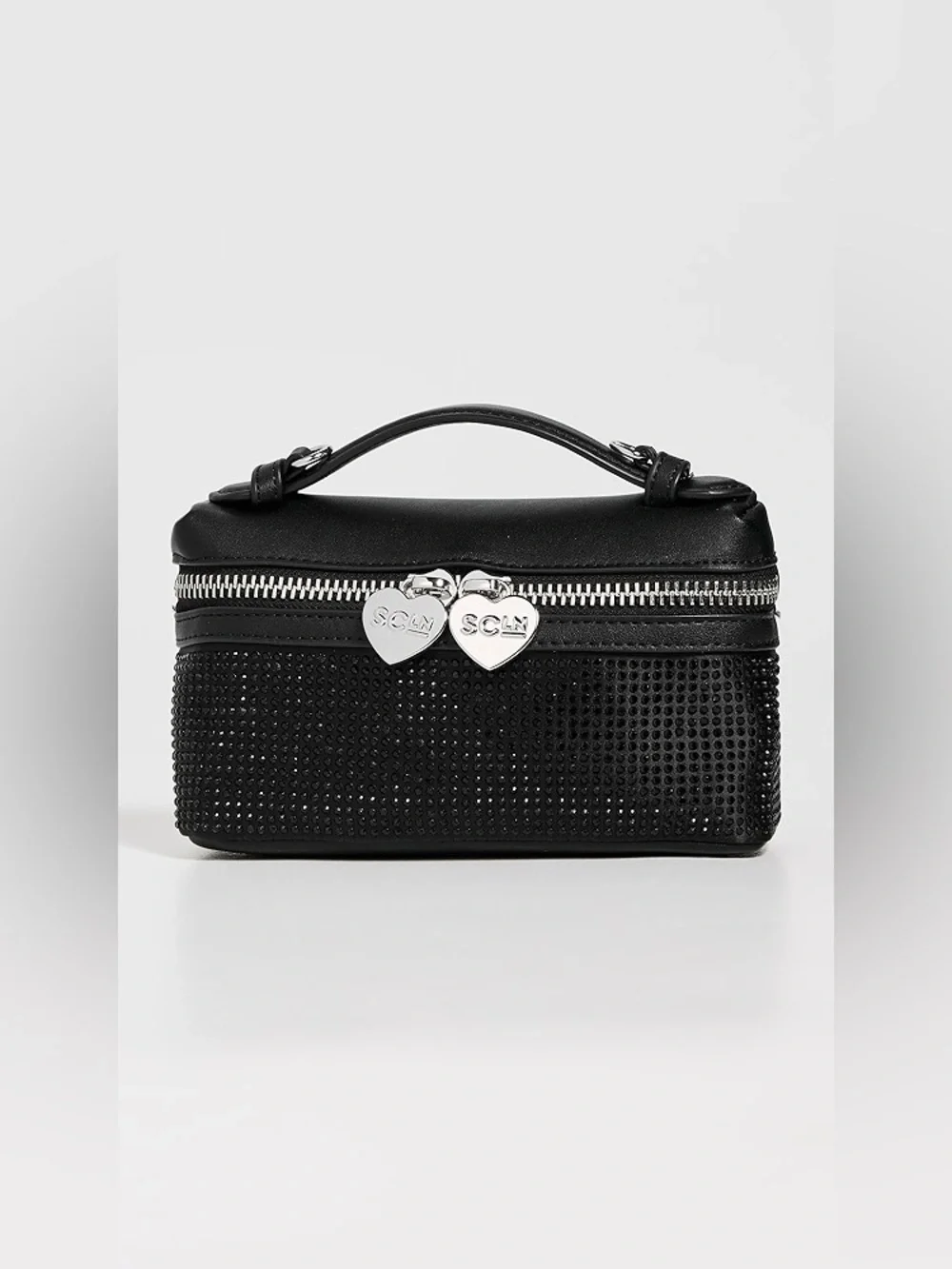 Stoney Clover Lane Black Crystal-Studded Cosmetic Case with Heart Zippers